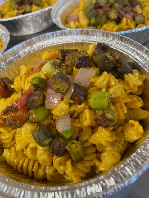 ✨ Available Today ✨ turmeric macaroni with local spicy okra ✨